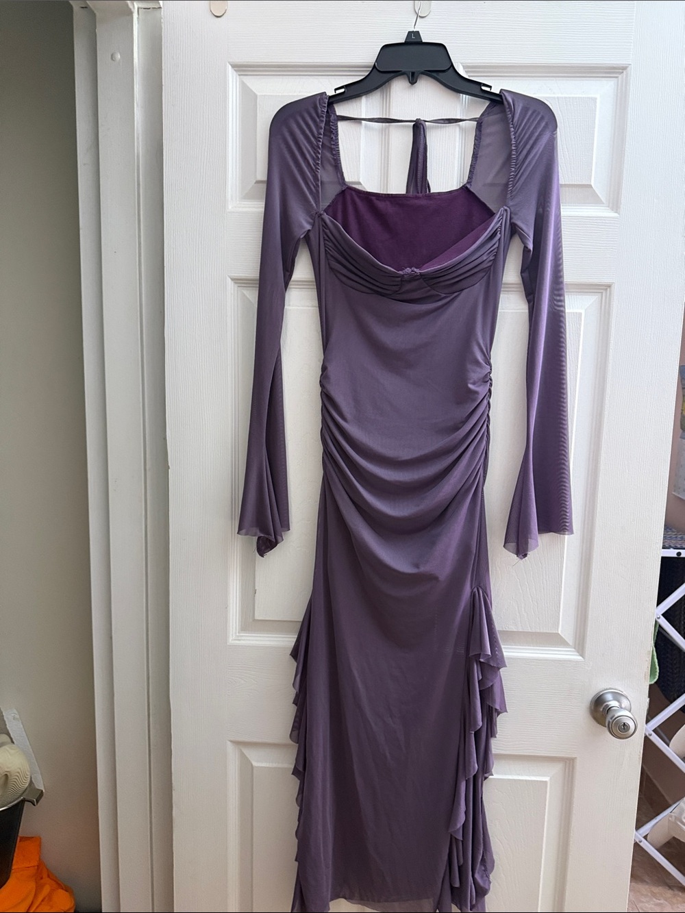 Women's Purple Ruched Long Sleeve Midi Dress